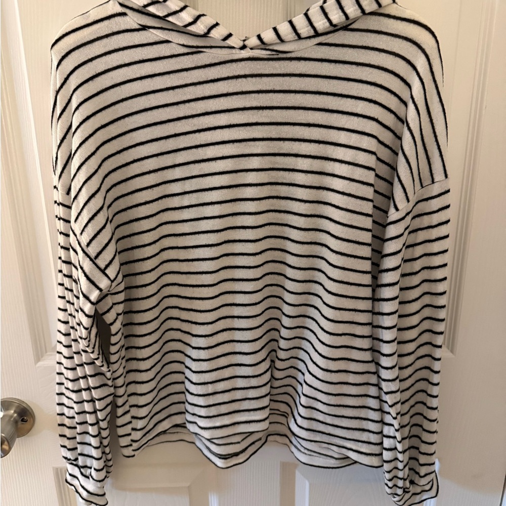 Carly Jean Los Angeles Black and White Striped Cropped Hoodie